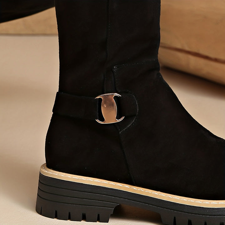 Women's Knee High Suede Side Zip Block Heel Boots