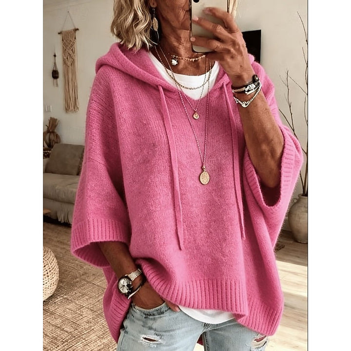 Women's Knit 3/4 Sleeve Relaxed Hooded Pullover Sweater