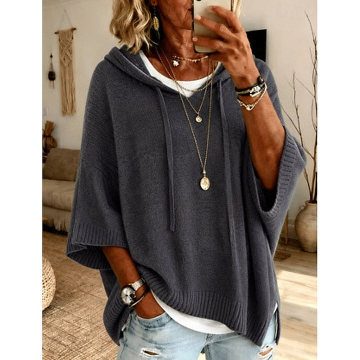 Women's Knit 3/4 Sleeve Relaxed Hooded Pullover Sweater