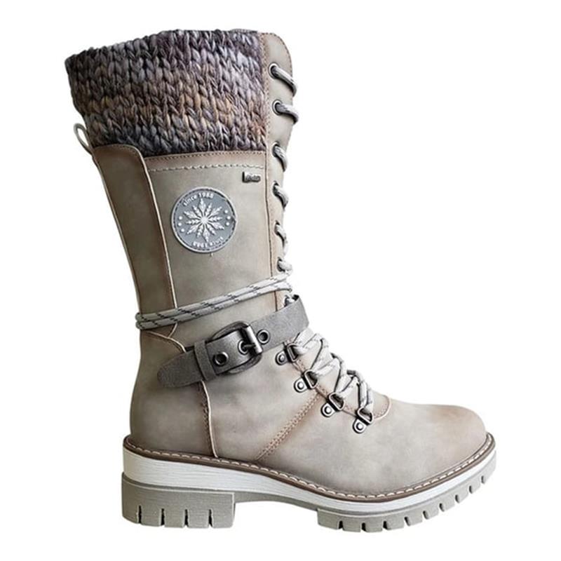Women's Lace Up Knit Cuff Lug Sole Mid Calf Winter Boots