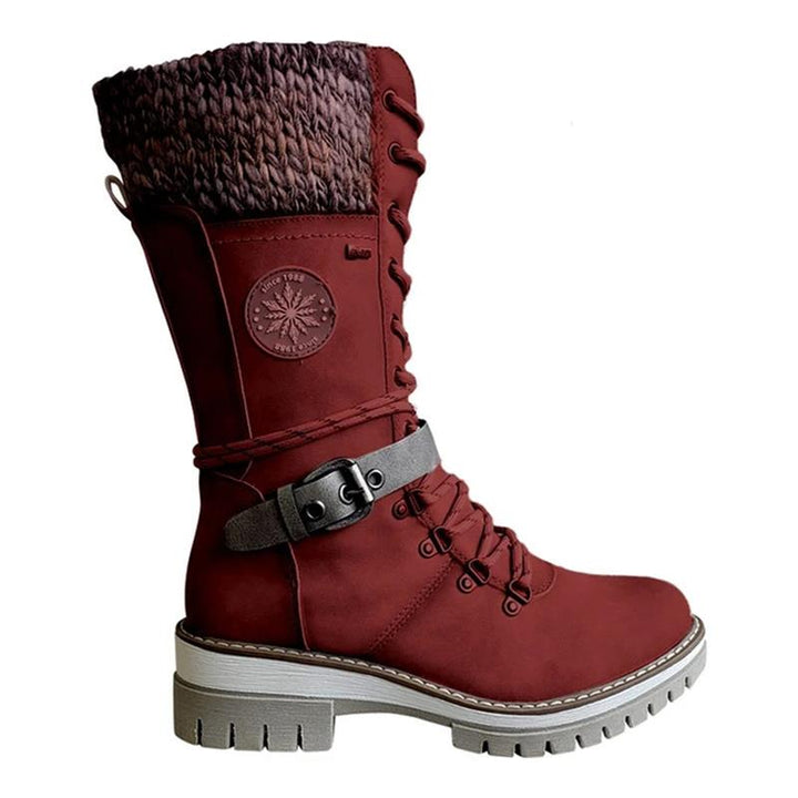 Women's Lace Up Knit Cuff Lug Sole Mid Calf Winter Boots