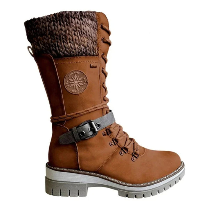 Women's Lace Up Knit Cuff Lug Sole Mid Calf Winter Boots