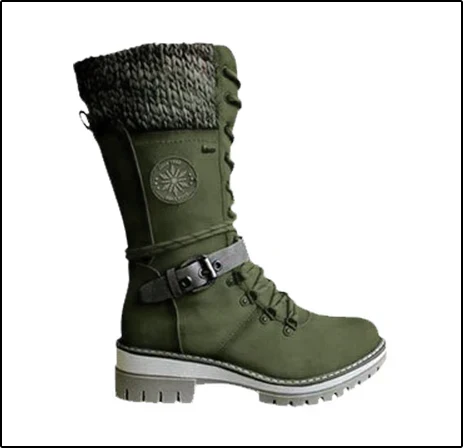 Women's Lace Up Knit Cuff Lug Sole Mid Calf Winter Boots