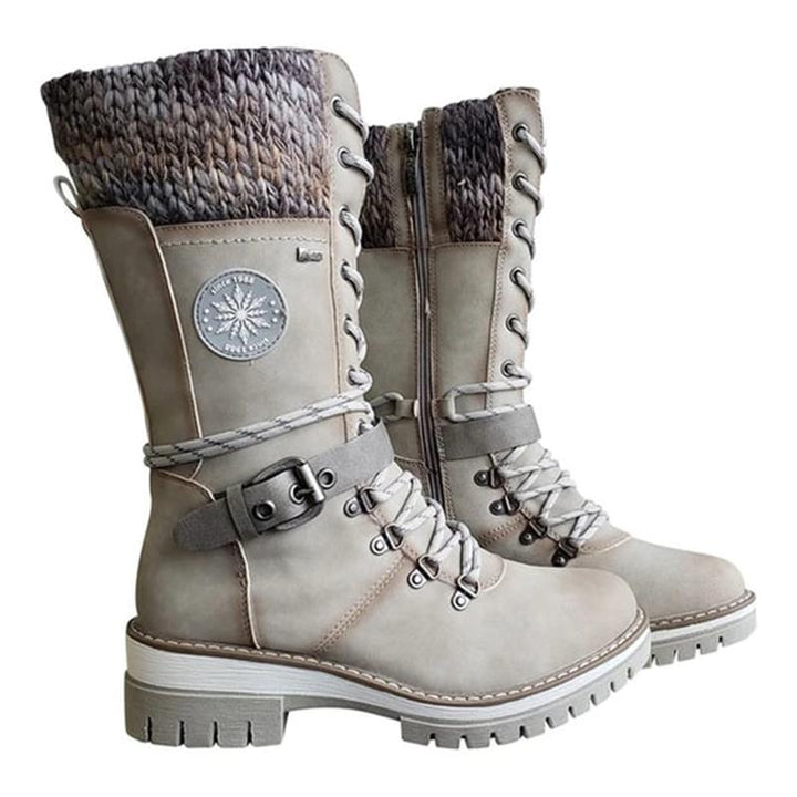 Women's Lace Up Knit Cuff Lug Sole Mid Calf Winter Boots