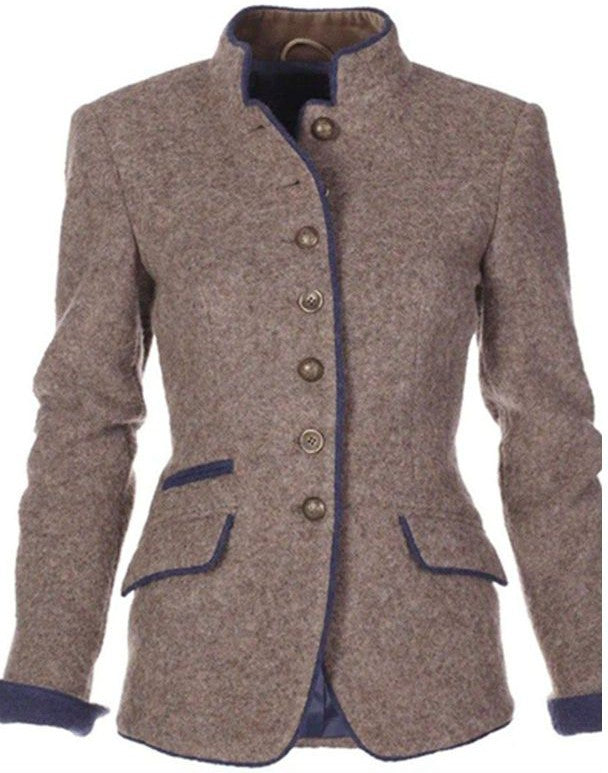 Women's Light Brown Collarless Long Sleeve Sweater Cardigan