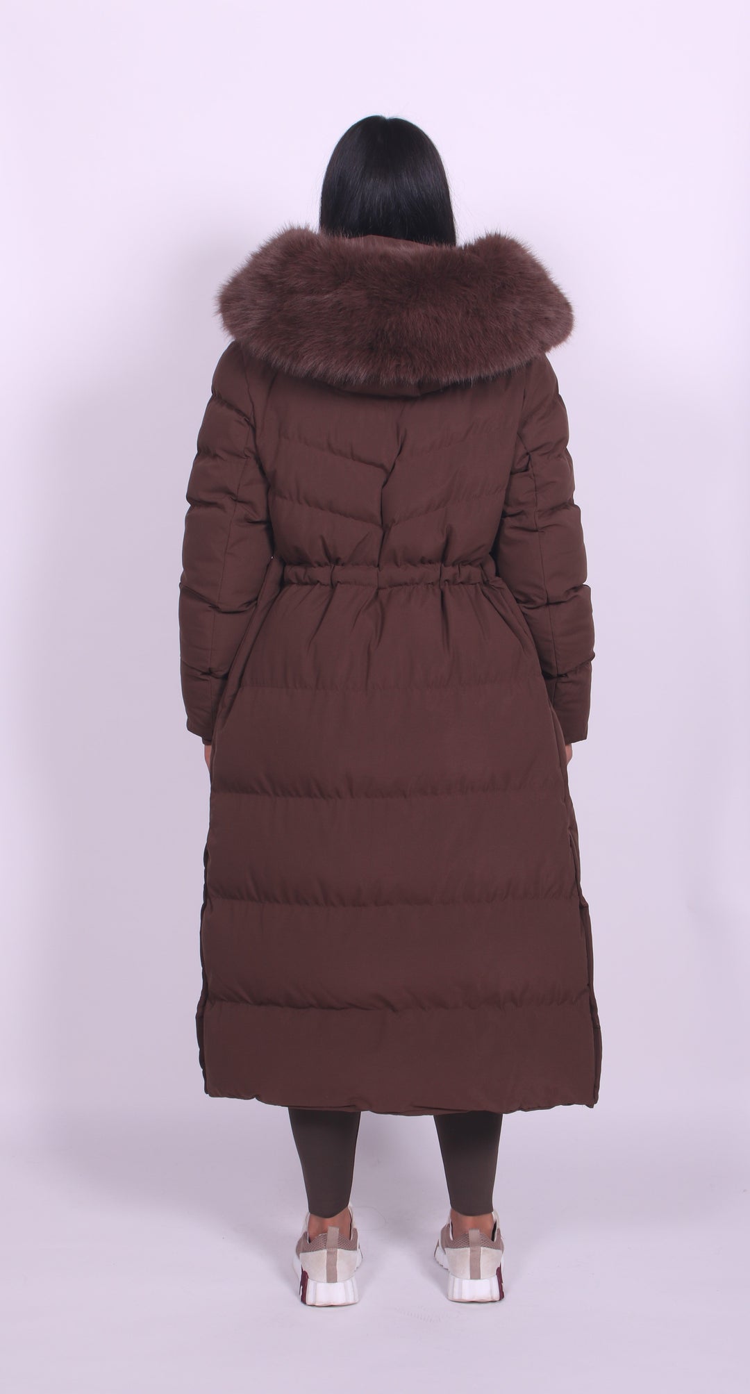 Women's Long Quilted Faux Fur Hooded Winter Coat