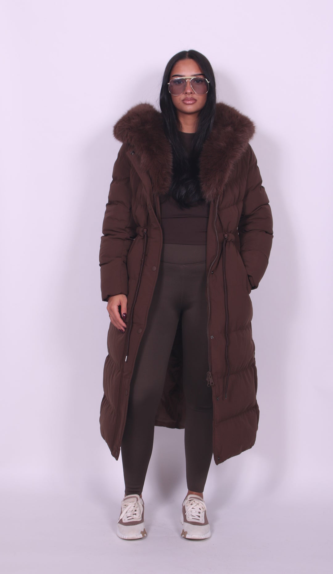Women's Long Quilted Faux Fur Hooded Winter Coat