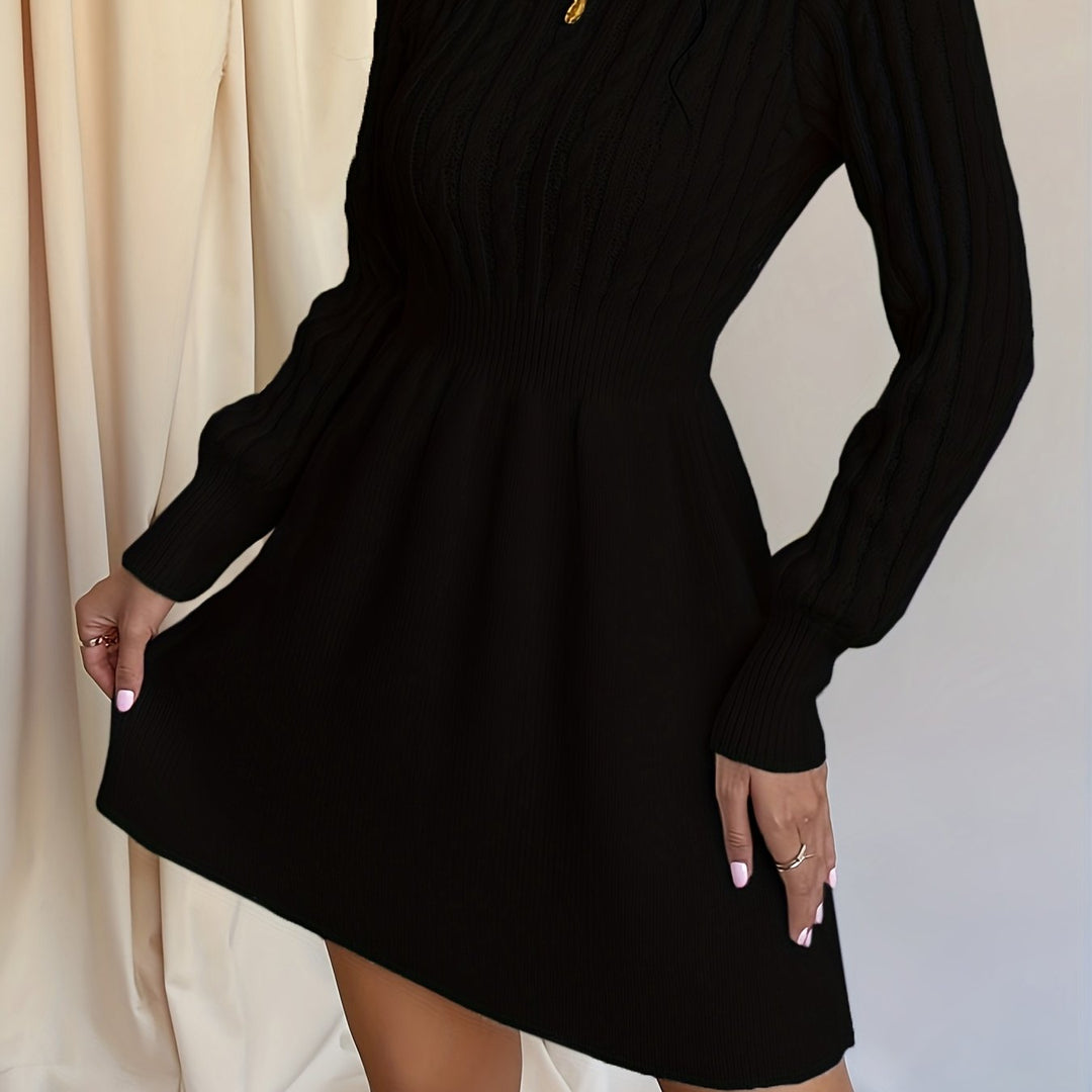 Women's Long Sleeve Cable Knit A-Line Mini Sweater Dress