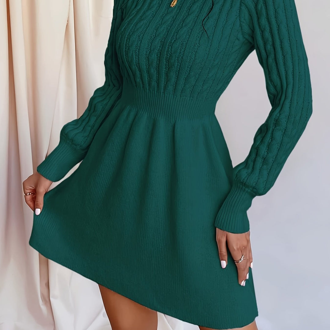 Women's Long Sleeve Cable Knit A-Line Mini Sweater Dress