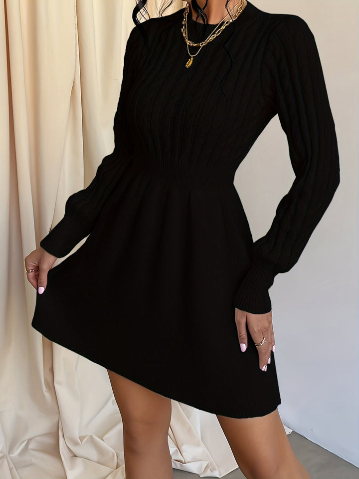 Women's Long Sleeve Cable Knit A-Line Mini Sweater Dress