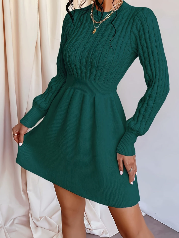Women's Long Sleeve Cable Knit A-Line Mini Sweater Dress