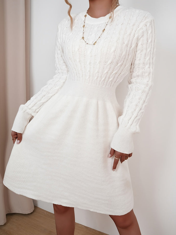 Women's Long Sleeve Cable Knit A-Line Mini Sweater Dress