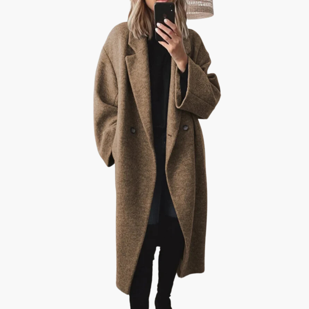 Women's Long Warm Collared Wool Blend Winter Coat