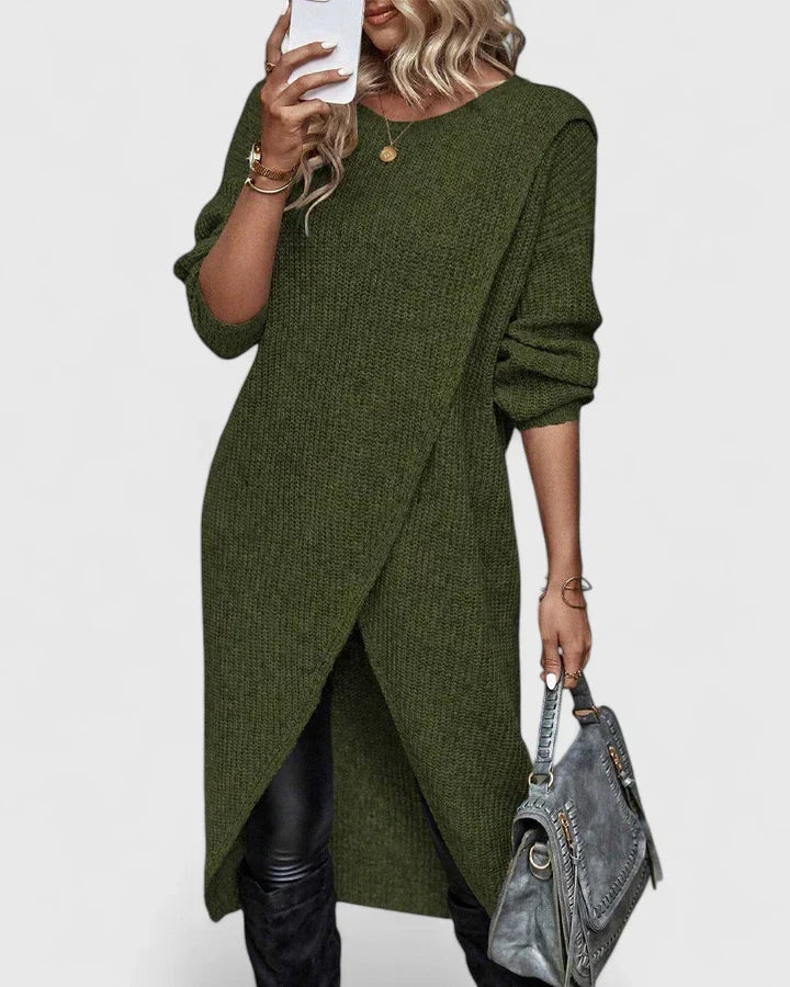 Women's Oversized Asymmetric Wrap Hem Knit Sweater Dress