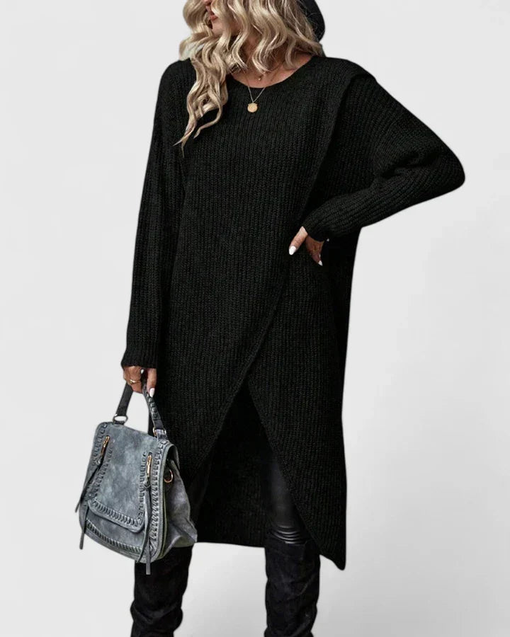 Women's Oversized Asymmetric Wrap Hem Knit Sweater Dress