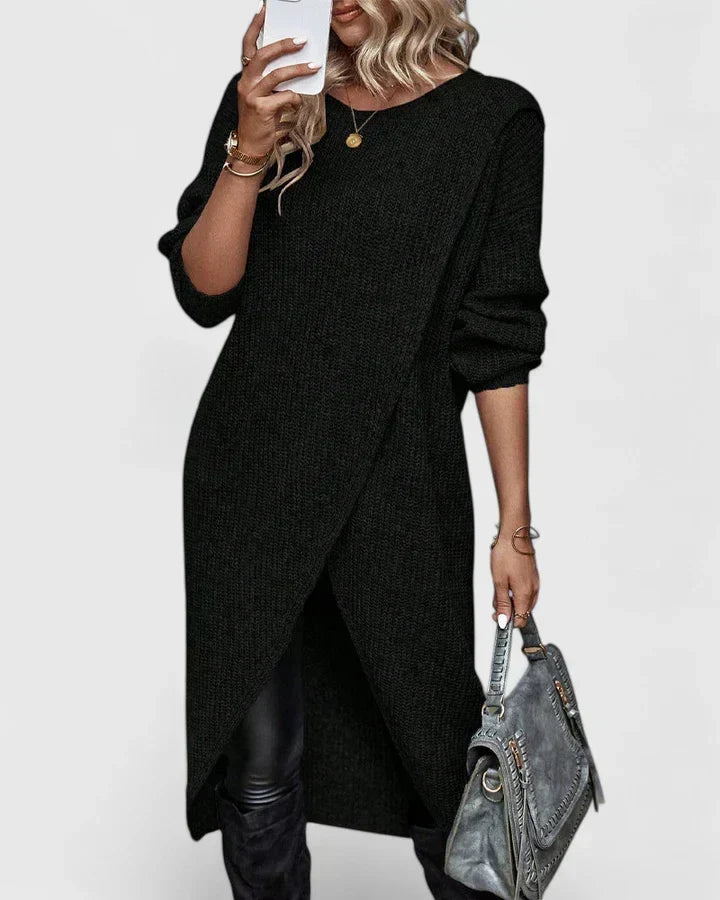 Women's Oversized Asymmetric Wrap Hem Knit Sweater Dress