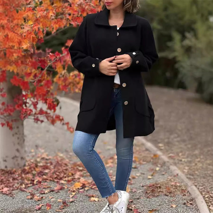 Women's Oversized Buttoned Patch Pocket Fall Long Coat