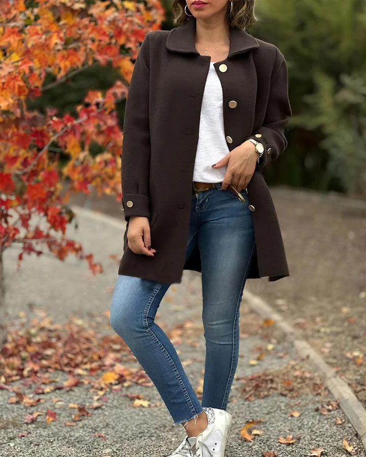 Women's Oversized Buttoned Patch Pocket Fall Long Coat