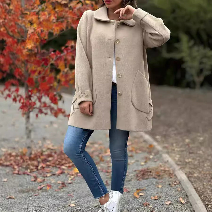 Women's Oversized Buttoned Patch Pocket Fall Long Coat
