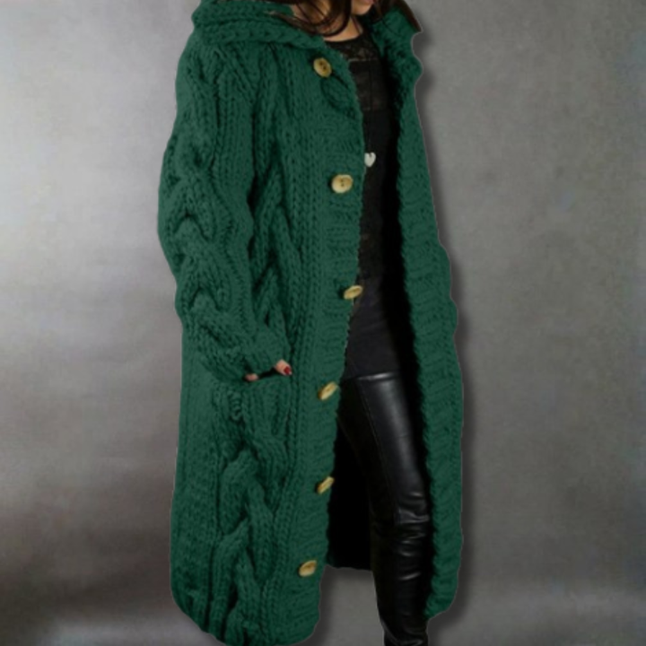 Women's Oversized Cable Knit Hooded Longline Sweater Coat