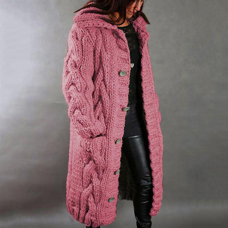 Women's Oversized Cable Knit Hooded Longline Sweater Coat