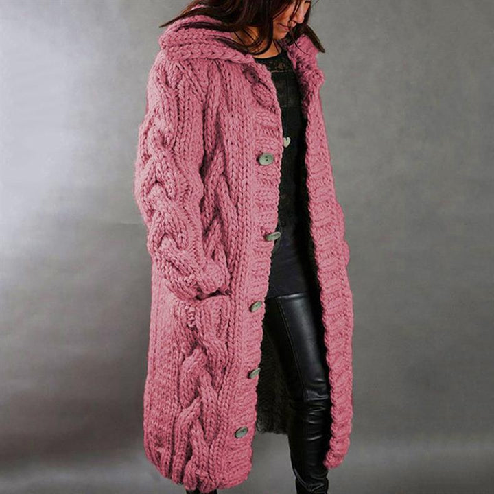 Women's Oversized Cable Knit Hooded Longline Sweater Coat