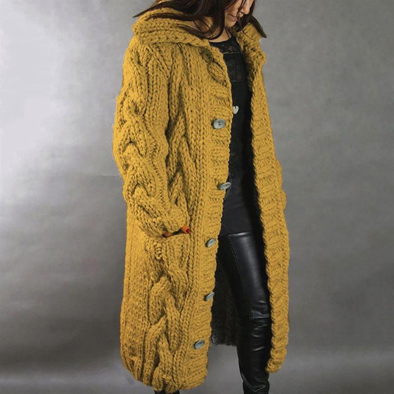Women's Oversized Cable Knit Hooded Longline Sweater Coat