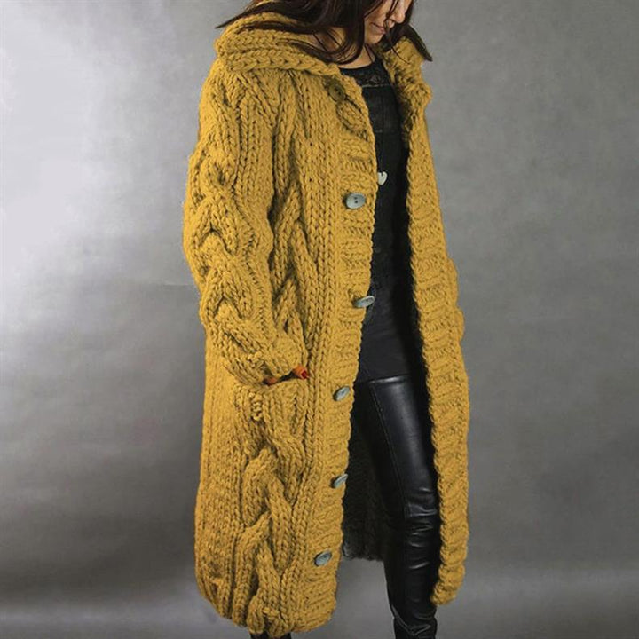 Women's Oversized Cable Knit Hooded Longline Sweater Coat