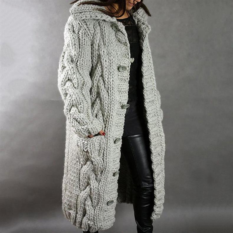 Women's Oversized Cable Knit Hooded Longline Sweater Coat