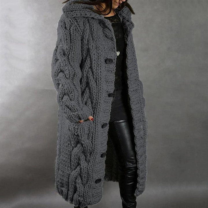 Women's Oversized Cable Knit Hooded Longline Sweater Coat