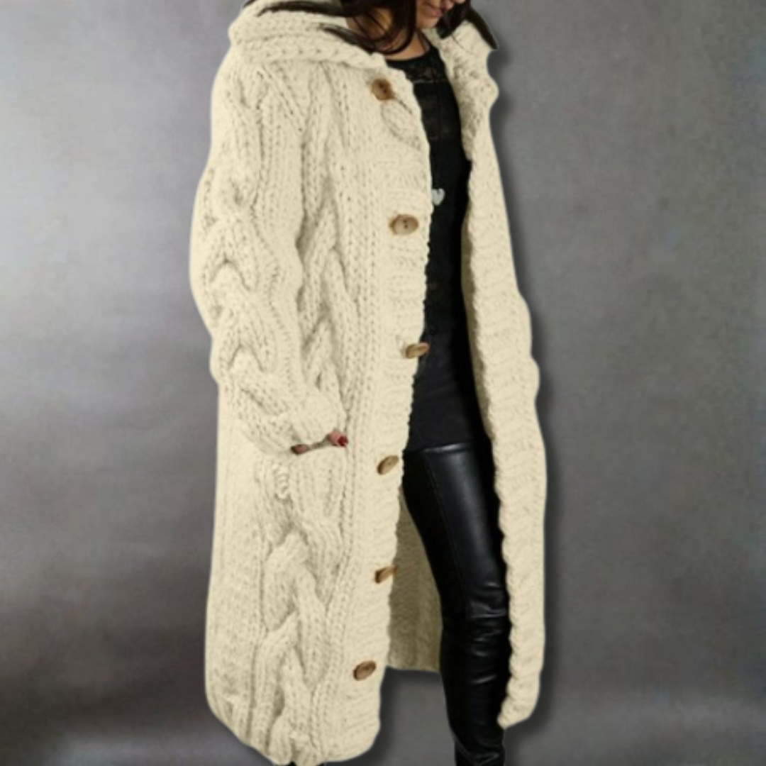 Women's Oversized Cable Knit Hooded Longline Sweater Coat