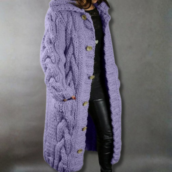 Women's Oversized Cable Knit Hooded Longline Sweater Coat