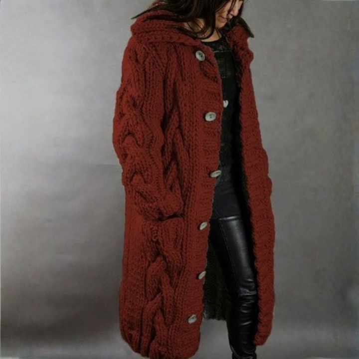 Women's Oversized Cable Knit Hooded Longline Sweater Coat