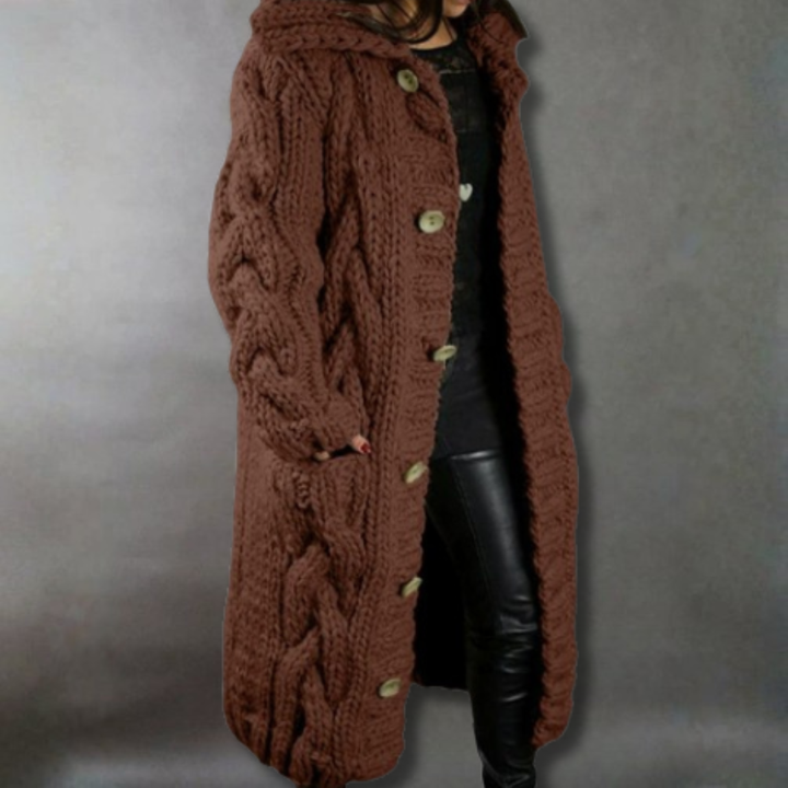 Women's Oversized Cable Knit Hooded Longline Sweater Coat