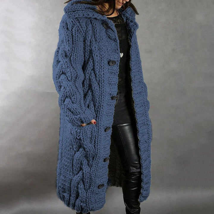 Women's Oversized Cable Knit Hooded Longline Sweater Coat