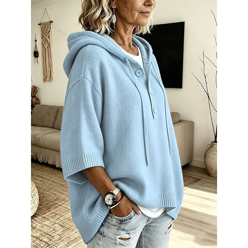 Women's Oversized Hooded Button Placket Knit Sweater