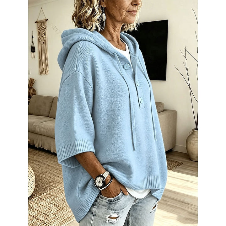 Women's Oversized Hooded Button Placket Knit Sweater