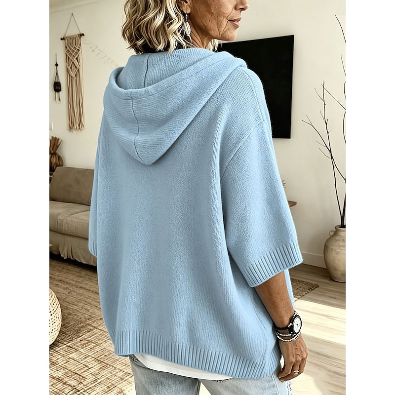 Women's Oversized Hooded Button Placket Knit Sweater