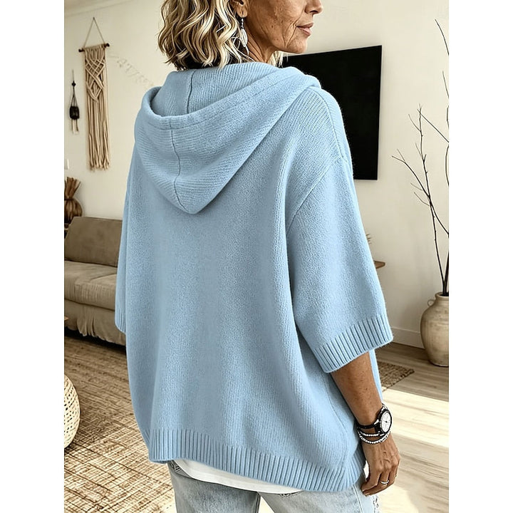 Women's Oversized Hooded Button Placket Knit Sweater