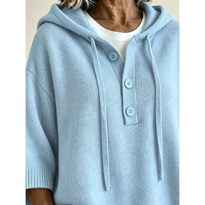 Women's Oversized Hooded Button Placket Knit Sweater