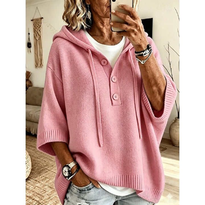 Women's Oversized Hooded Button Placket Knit Sweater