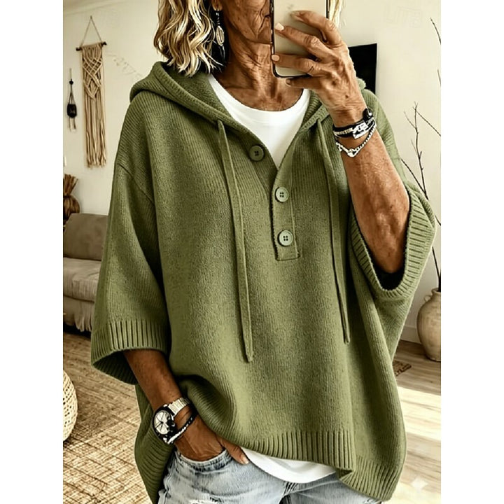 Women's Oversized Hooded Button Placket Knit Sweater