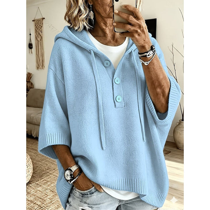 Women's Oversized Hooded Button Placket Knit Sweater