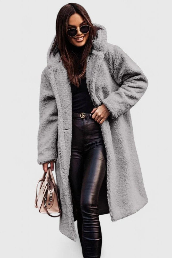 Women's Oversized Long Open Front Sherpa Teddy Coat