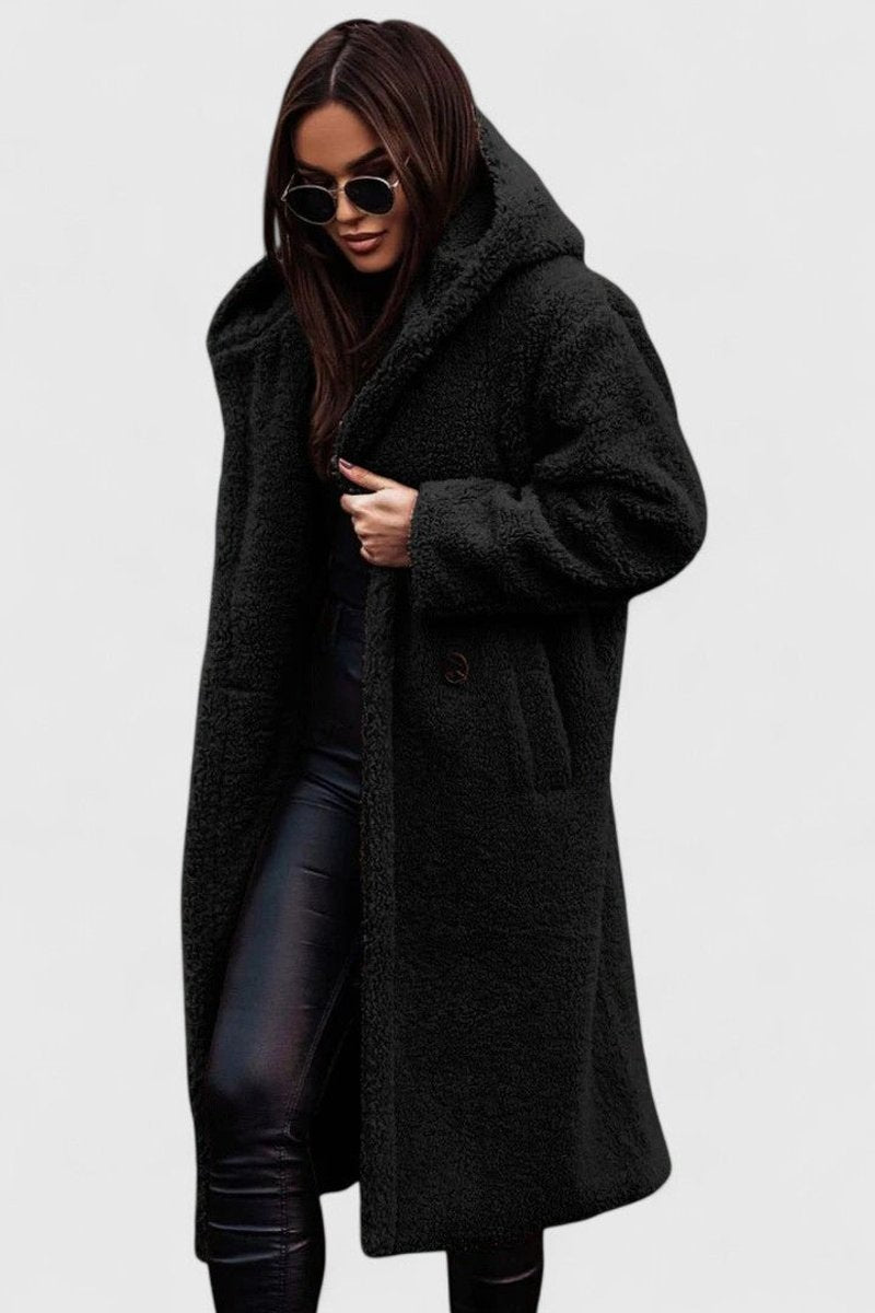 Women's Oversized Long Open Front Sherpa Teddy Coat