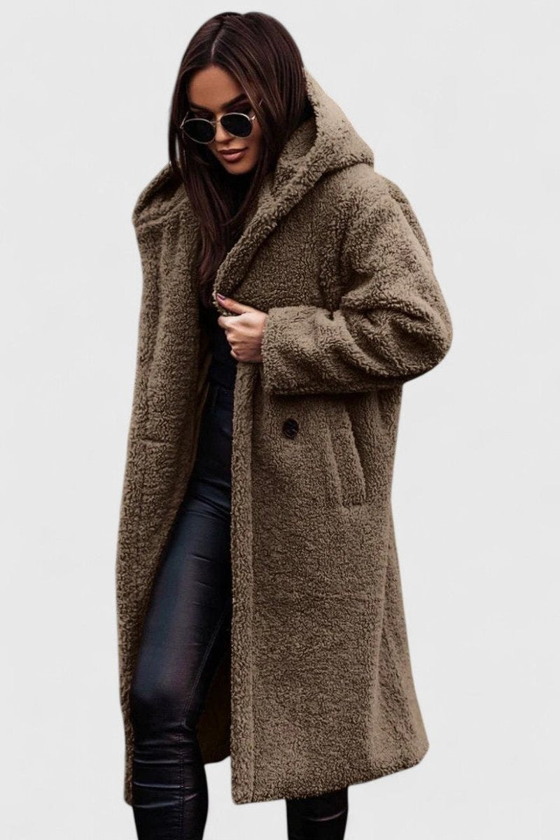 Women's Oversized Long Open Front Sherpa Teddy Coat