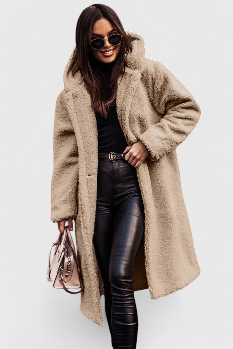 Women's Oversized Long Open Front Sherpa Teddy Coat