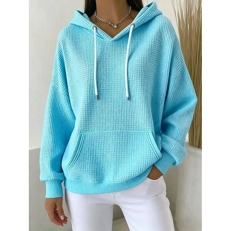 Women's Oversized Pouch Pocket Relaxed Fit Pullover Hoodie