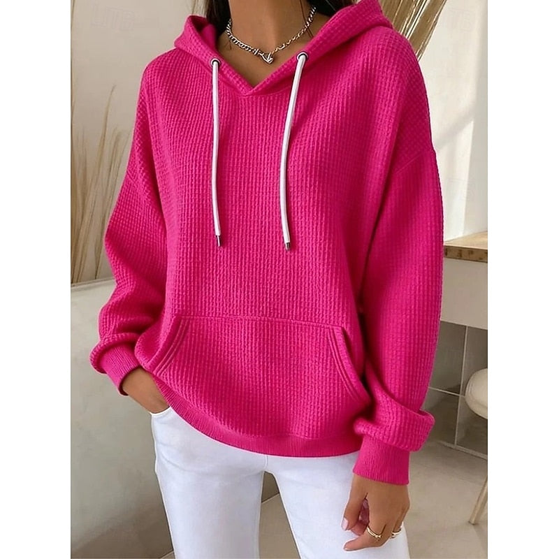 Women's Oversized Pouch Pocket Relaxed Fit Pullover Hoodie