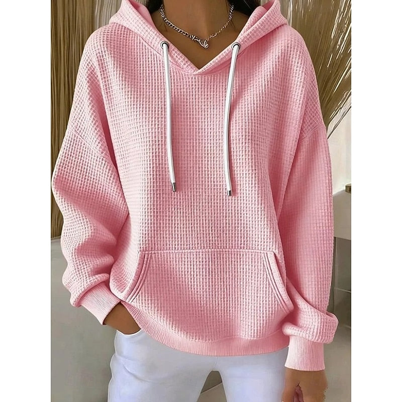 Women's Oversized Pouch Pocket Relaxed Fit Pullover Hoodie